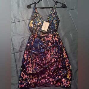 SHEIN V-Neck Multicolor Sequin Mini Dress